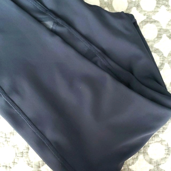 90 Degree Blue Grey Mesh Cut Out Ankle Yoga Pants - Picture 3 of 7